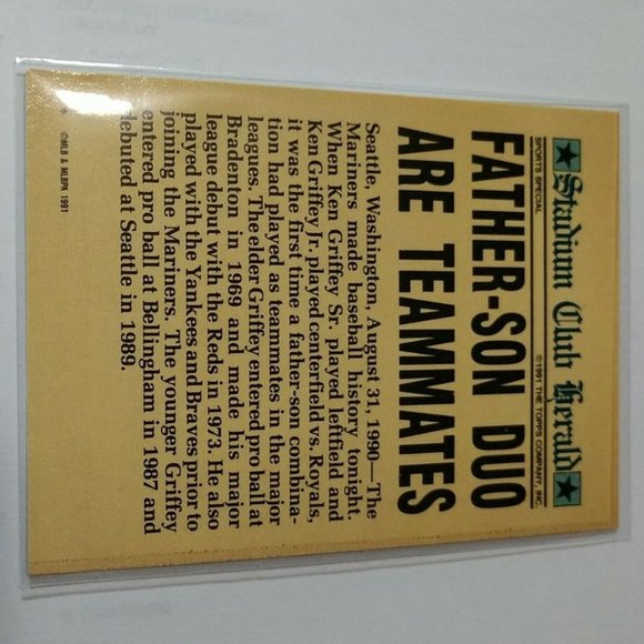 1991 Topps Ken Griffey Jr / Ken Griffey Sr MLB HOF Stadium Club Charter Member - Picture 4 of 4